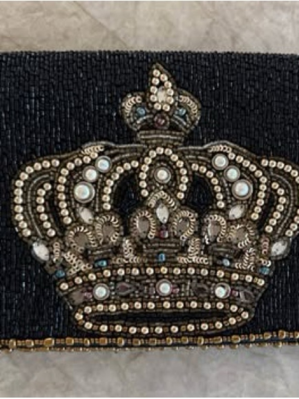 Mary Frances Beaded Crown Accent Clutch — Black and Gold